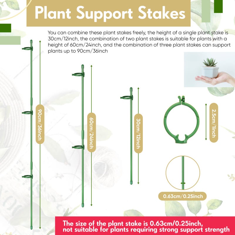 meekoo 30 Pcs Adjustable Garden Plant Support Stakes Single Stem Plant Cage Support Rings with Clips and Connect Pipe for Orchid Rose Tomato  12 Inch (Green) - Image 2